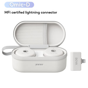 【Free charging case】BOYA Omic Mini Wireless Lavalier Microphone for phone Auto Noise Cancellation External Portable Clip on Lapel Mic for Interview Recording YouTube Live Streaming Vlog with Cute White button shape