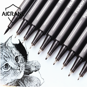 AICRANE 10Pcs/set Pigment Liner Micron Ink Marker Pen Brush Tip Black Fineliner Sketching Manga Drawing Pen