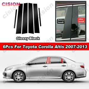 Glossy Piano Black PC Material Car Door Window Center B C Pillar Post Cover Trim For Toyota Corolla Altis 2008 2009 2010 2011 2013 Middle Column Mirror Effect Carbon Fiber Sticker
