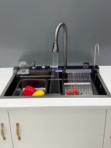 AUREO Kitchen Sink with Digital Display Nano 304 Stainless Steel Honeycomb Household Vegetable Washing Sink Single Bowl
