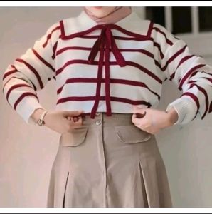 Eily Atasan Rajut Wanita Motif Tali Kerah - Sweater Rajut Wanita Kekinian Dan Terbaru