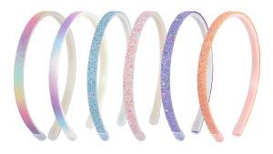 WLLHYF Glitter Headband4pcs Chunky Hairband with Teeth 2 stripe + 2 star Plastic Sparkly Cute Non Slip Thick Bling Confetti Rainbow Hair Bands Little Girls Colorful Hair Accessories