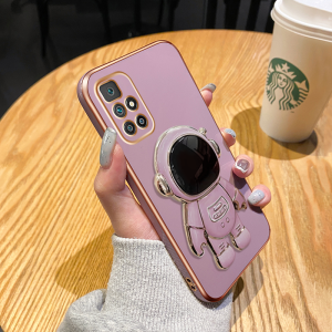 Casing Ponsel untuk Xiaomi Redmi 10 Prime 10 5G 9C NFC 10A 8 8a Pro 7 7A Y3 Poco C31 Case masker hitam pola HP astronot Plating casing ponsel silikon Full wrap streamline softcase penutup pelindung kesing Phone Stands