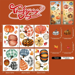 FLYING Double-Sided Fall Window Clings Reusable Waterproof Static Cling Decorations Pumpkin Scarecrow Design Autumn Harvest Decals For Home Decor