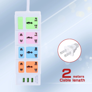 Heavy Multi-Function Socket Power Strip 3 USB Ports Extension outlet 2 meter Extension Cord