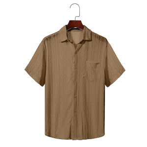 HUILISHI Plain Mens Hollow Design Mens Fashion Short Sleeve Shirt