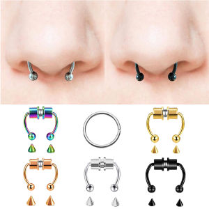 Magnetic Fake Piercing Nose Ring No Piercing Nose Hoop Septum Rings for Women Girls Stainless Steel Body Piercing Jewelry