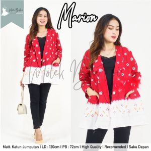 Marion Model Cardigan Blazer Wanita Ld 120 Katun Jumputan Merah Putih Premium Saku Kanan Kiri