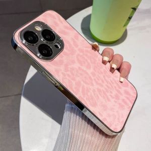 Luxury Plating Frosted Leopard Print Case For iPhone 16 15 14 Plus 13 12 11 Pro Max Camera Protection Shockproof Leather Cover