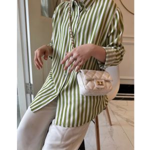 Kemeja Wanita Motif Salur Style Korea Bahan Polyrayon