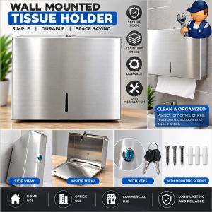 Tissue Holder with Lock - Silver Wall-Mounted Metal