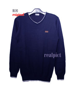 sweater baju rajut pria kerah V tangan panjang polos garis outer rajutan V neck slim fit all size reguler dewasa terbaru
