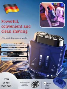 【9.9 Special 】Twin Engine Mecha Razor Portable Mens Washable Shaver赛博潮流便携式刮胡刀 Mesin Kembar Mecha Razor Pencukur Lelaki Boleh Basuh Mudah Alih Compact Razor With Magnetic Blade And Floating Blade Net Cyberpunk Mecha-Style Razor