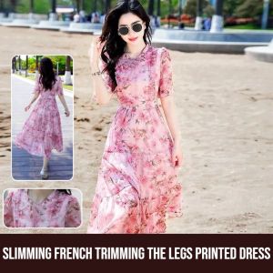 Elegant Round Neck Printed Long Dress Women Temperament Elegant Dress Fit Slimming Waist Commute Style