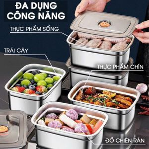 Hộp Đựng Thực Phẩm Inox Có Nắp Đậy Lỗ Thoát Khí