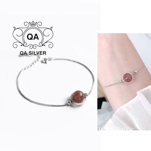 Vòng tay bạc 925 đá hồng dâu tây lắc tay nữ S925 STRAWBERRY Quartz QA SILVER Bracelet BR180704