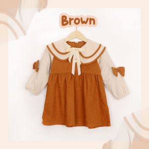 KID FASHION Dress Gaun Anak Perempuan Corduroy Pita Polos Korean Style Elegant Usia 1-5 Tahun