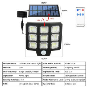 108LED Solar Wall Light 3 Modes Street Light Motion Sensor Outdoor Garden Lampu Jalan Lampu Solar