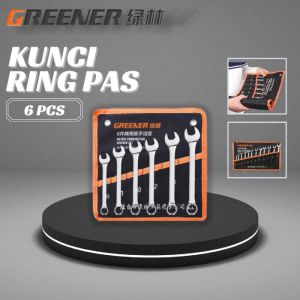 GREENER  Kunci Ring Pas Set 6 / 8 / 14 Pcs Berbagai Ukuran 6-24 MM Chrome Vanadium Lengkap
