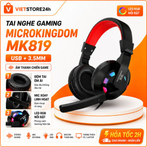 Tai Nghe Gaming Có Dây MICROKINGDOM MK819 USB + 3.5mm Có Mic Đàm Thoại LED RGB Cho PC Laptop Học Online