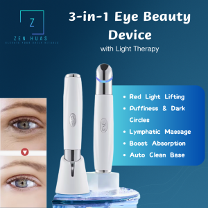 【3-in-1 Eye Massager】Red & Blue Light Therapy | Reduce Puffiness | Dark Circles | Auto Clean Base