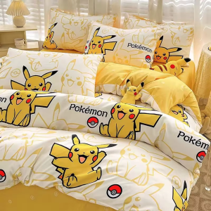 Pokemon Series Bedding Set 4-piece set Pikachu 100% Cotton Cartoon Sheet Pillowcase Quilt Cover Bedspread Set Children Bedding