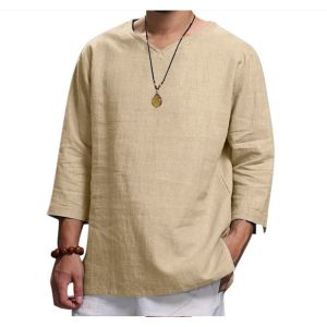 Summer New Mens Thin Cotton Loose Casual Pullover V-neck Three-quarter Sleeve Polo Shirt Plus Size Black Light Blue Khaki