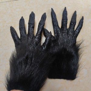 N6MBRH Latex Halloween Gloves Creepy Realistic Cosplay Mittens Party Props Long-nailed Beast Claws Adults