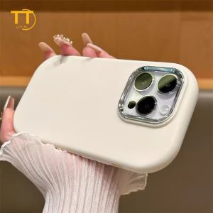 Tri-Town Case For iPhone 17 16 15 14 13 12 11 Pro Max XS XR X 8 7 Plus Oval Solid Color Soft Silicone Shockproof Phone Case Luxury Plating Metal Lens Simple Solid Color Soft Case