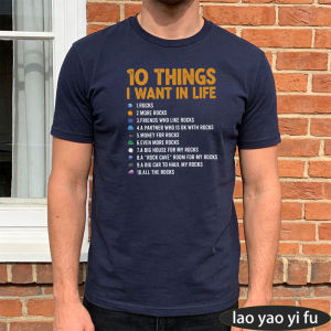 [Local Stock] HBESTY  10 Things I Want In Life Rocks Collector Summer Men Cotton TShirts Rock Enthusiast Checklist Print Geology Hobby Holiday Apparel