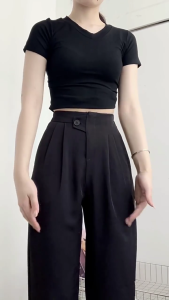 Ankle Length Trousers Slim Fit Suit Pants Woman Mid-Waist Straight Leg Pant Vintage Loose Pant Fashion Casual for Spring