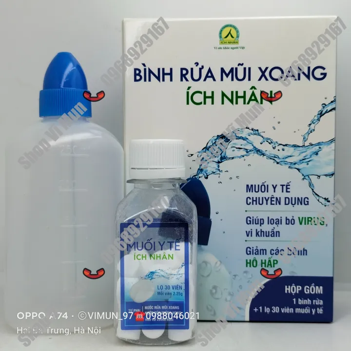 Bộ rửa mũi xoang Ích Nhân - 01 bình rửa 250ml và 01 lọ 30 viên muối