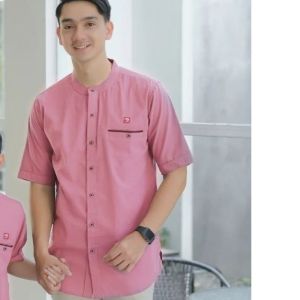 Baju Koko Kurta Pria Dewasa Premium Lengan Pendek Full Kancing Adem Tebal Higth Quality Teracota Khozens Store