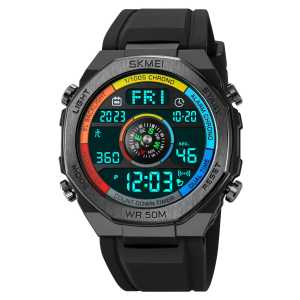 PENGIRIMAN INSTANT --Jam Tangan pria skmei 2209 rubber Compass 2 time Pedometer Alarm original