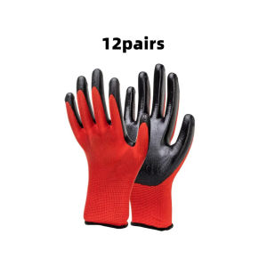 12 Pairs Nitrile Glove thickening Latex Coated Safety Gloves Wear-resistant /slip-resistant Glove Sarung Tangan Getah手套