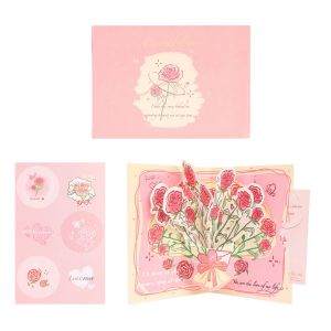 LYMEDIA Pop Up Love 3D Greeting Card with Envelope Rose Greeting Card Creative Flower Thank You Card Wedding Invitations