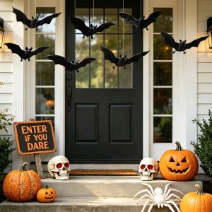 UNIITY PVC Material Halloween Bat Ornament 3D Design Handmade Craft 3D Bat Pendant Gothic Theme Black Color PVC Bat Decor Halloween Party
