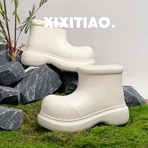 XIXITIAO Non-Slip Rain Boots for Women Comfortable Solid Color Cute Round-Toe Student Rubber Shoes Waterproof All-Season Outdoor Rain Boots Short Rain Boots