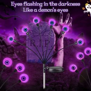 6-Head Solar Halloween Purple Eyeball LightsOutdoor Firefly LightsPlug-in Stake Lights For GardenLawnYardGrave Horror Decor