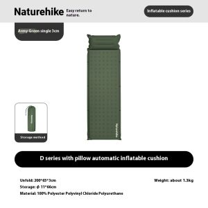 Naturehike D Series Automatic Inflatable Cushion Portable Lightweight Built-in Pillow Infinite Splicing Design Comfortable Pad Thickened Bidirectional Air Nozzle Polyester Fiber PVC Filling
