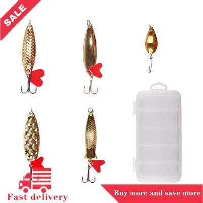 [COD]Flash Delivery 5PCS Set Metal Jig Spoon Spinner Fishing Lure Wobbler Bait Set With Fishing Tackle Box Kit For Fishing Lure Bait Set