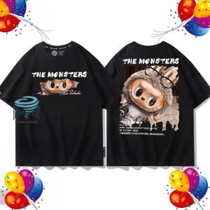 ((Double-Sided Pattern) Labubu Cartoon Merchandise Parent-Child Family Short-Sleeved