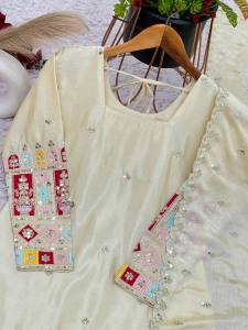 [PRE-ORDER : 10 DAYS] Size M to 2xl Pure Heavy Chinnon With Embroidery PAKISTANI EID SPECIAL SUIT (TOP+GHARARA+DUPATTA)SALWAR SUIT