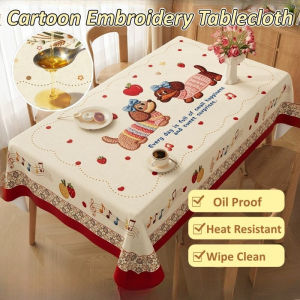 New Cartoon Embroidery Tablecloth Waterproof Oil Proof Washable Coffee Table Cover for 4-12 Seats