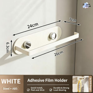 SG Stock Modern White Kitchen Wall Accessory Set No Drill Paper Towel Holder Towel Rack Cling Film Holder