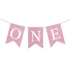 LABAICAI Paper Burlap ONE Garland Festive ONE Letter Birthday Bunting Creative Hanging Chair Flag Banner Birthday Party