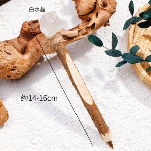 WAPKTY Wooden Ballpoint Pen Handmade Natural Rough Crystal Raw Stone Scepter Pen Unique Log Craft Decorative Crystal Wand Pen Kids