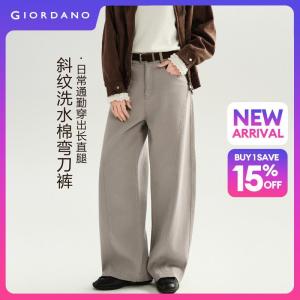 Giordano Women Forward seam high waist cotton barrel pants Free Shipping 18416522