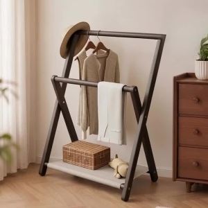 FFBH Solid Wood Clothes Racks Foldable Portability Floor Coat Rack Modern Minimalist Clothes Hanger Rack Luxury Rooms Furniture 4Y1Z7