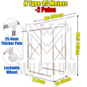 Upgraded H Type 1.5M (2Poles) Laundry Rack Drying Rack for Hanging Clothes | Clothes Drying Rack | Space Saving  Laundry Rack  | Retractable Laundry Drying Rack | Clothing Rack | Clothes Hanger Rack | Laundry Drying Outdoor Rack